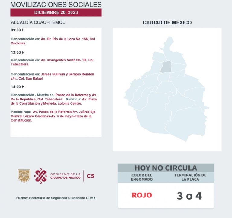 Tráfico en CDMX hoy 20 de diciembre