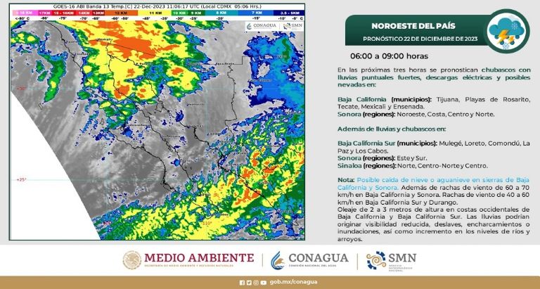 Clima en Sonora para hoy, viernes 22 de diciembre. Foto: Conagua