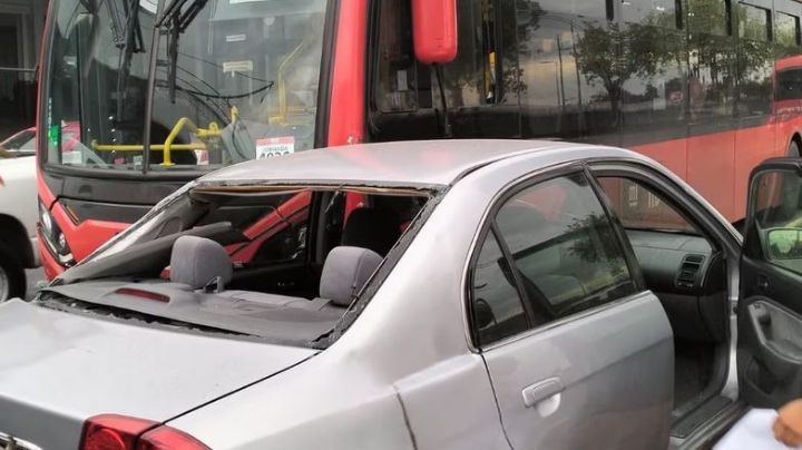Caos en el AICM por choque entre Metrobús y auto sobre Eje 1 Norte, Venustiano Carranza