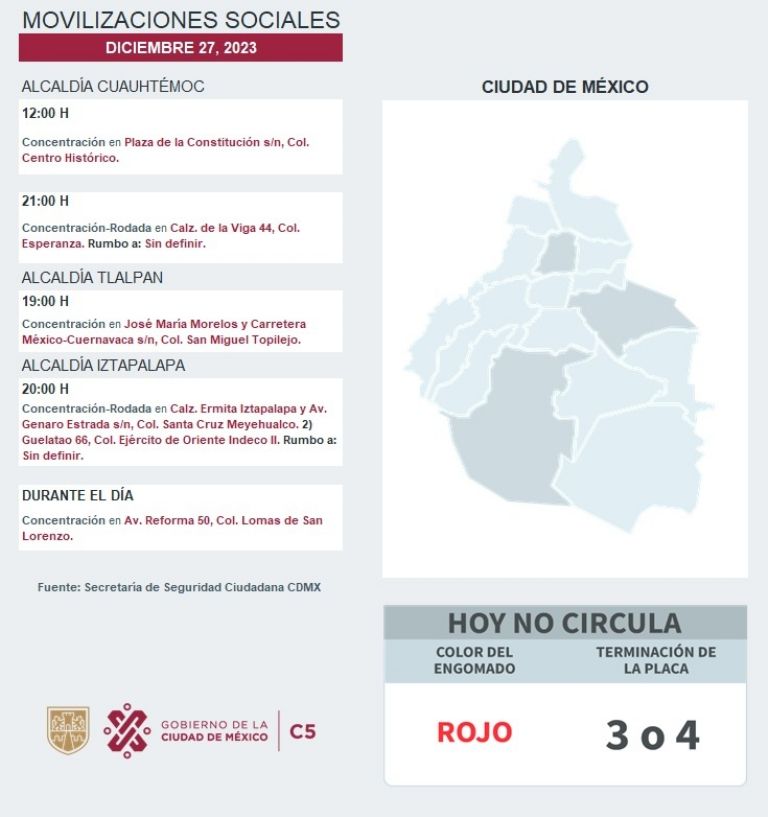 Tráfico en CDMX hoy 27 de diciembre
