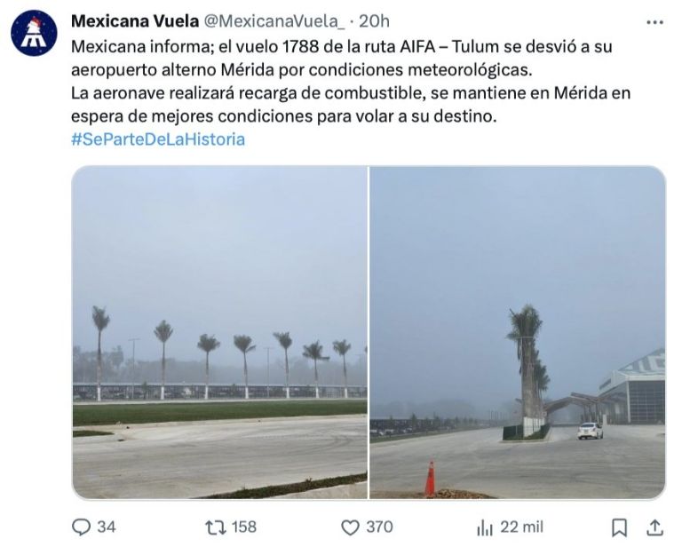 Mexicana de Aviación explica incidente. Foto: Gobierno de AMLO