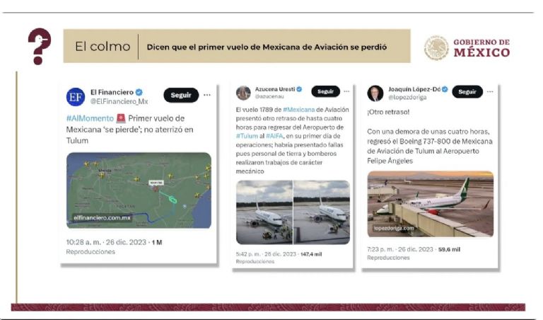 Exponen 'fake news' sobre Mexicana de Aviación. Foto: Gobierno de AMLO