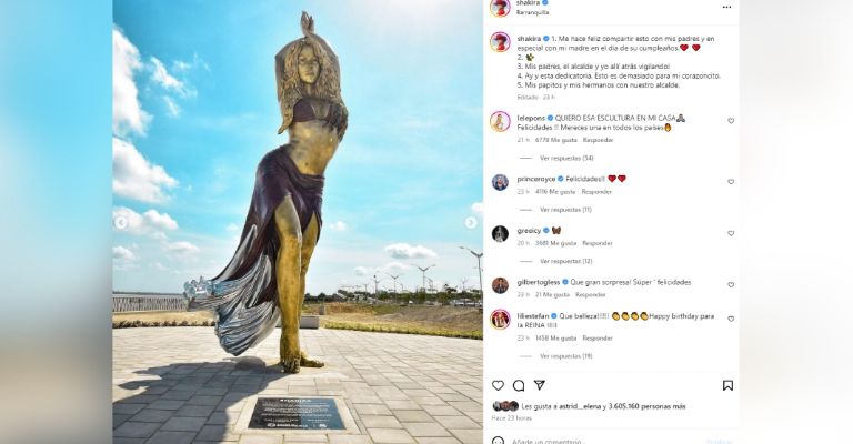 Shakira está en medio de la polémica por error en la develación de su estatua en Barranquilla