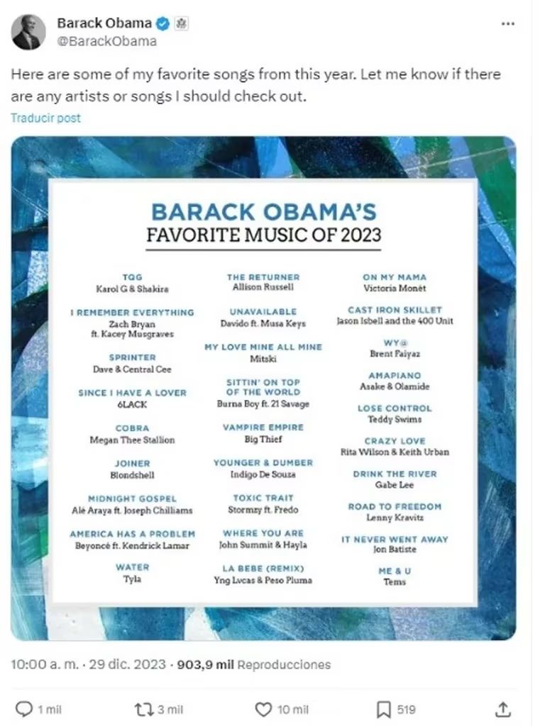 Barack Obama revela cuál es su canción favorita de Peso Pluma en el 2023