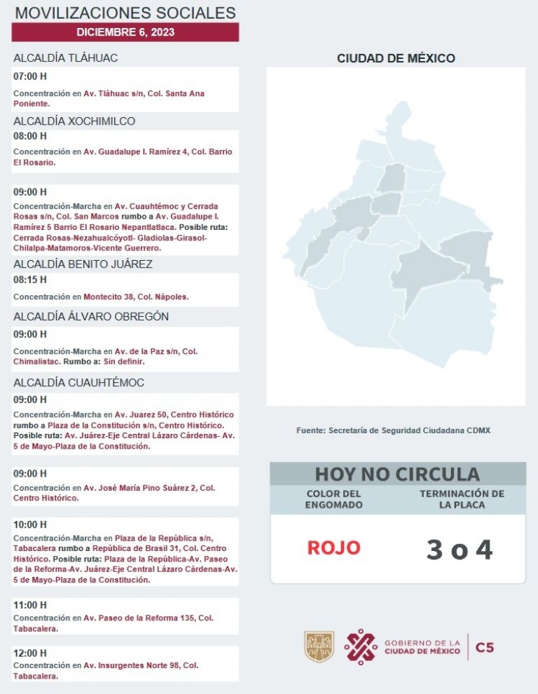 Tráfico en CDMX 6 de diciembre