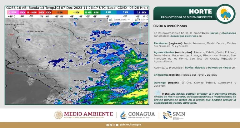 Pronóstico del clima para hoy, jueves 7 de diciembre. Foto: Conagua