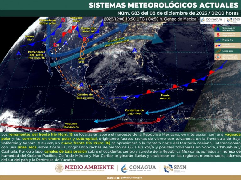 Clima en Sonora y México para hoy, viernes 8 de diciembre. Foto: Conagua