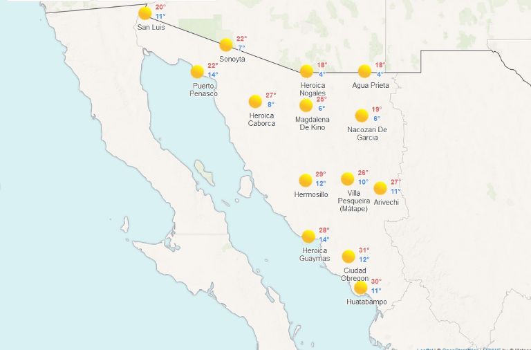 Clima en Sonora para este sábado, 9 de diciembre