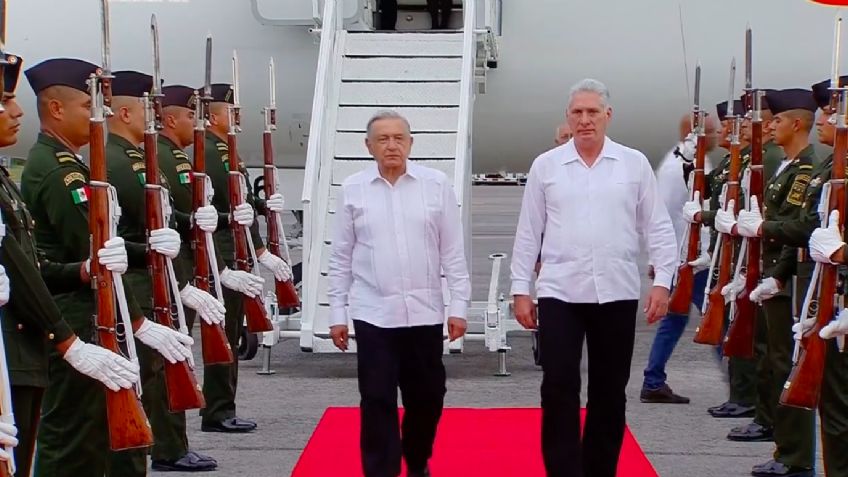 Presidente de Cuba llega a México: AMLO lo recibe en Campeche con ceremonia de honor