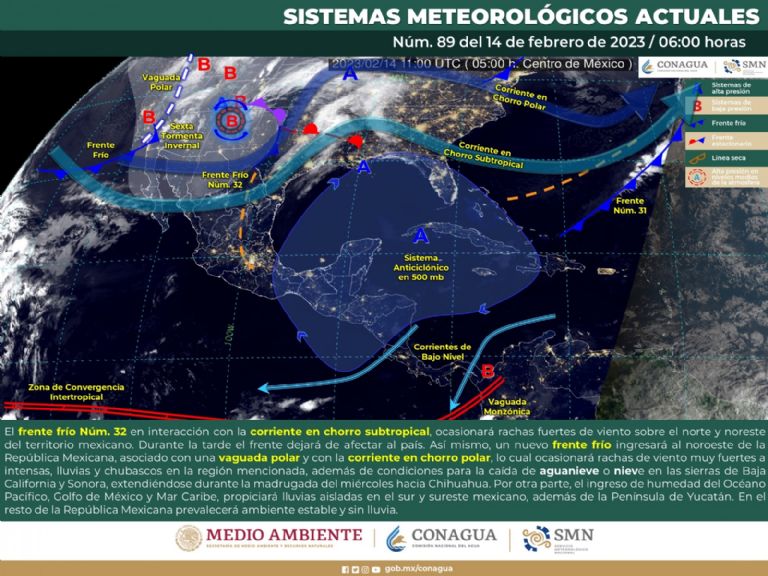 Nuevo Frente Frío llegará a México este martes. Foto: Conagua