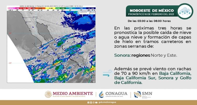 Alertan por heladas en Sonora hoy, jueves 16 de febrero. Foto: Conagua