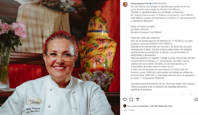Betty reveló que ella renunció a MasterChef