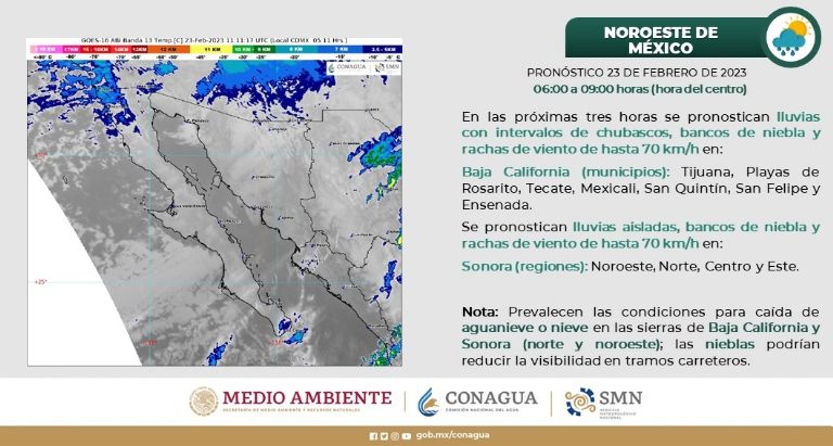Pronóstico del clima en Sonora hoy jueves 23 de febrero. Foto: Conagua