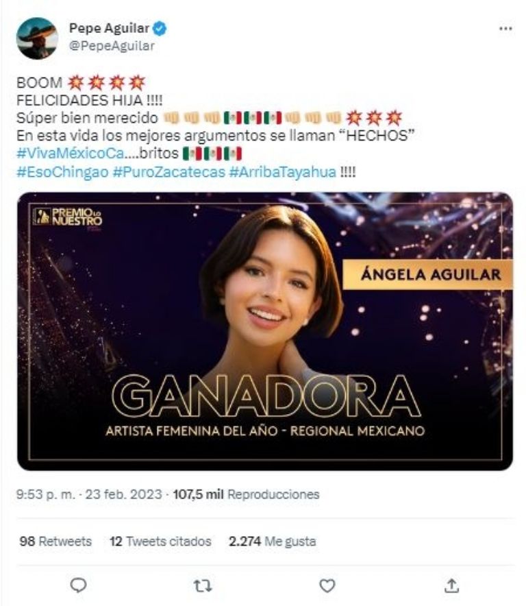Pepe Aguilar felicita a Ángela Aguilar