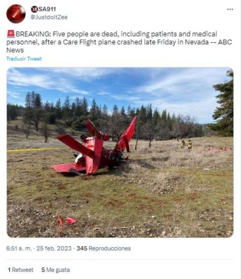 Reportan accidente aéreo