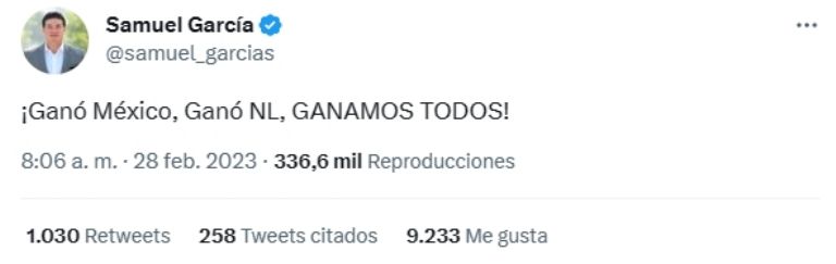 Samuel García festeja que Tesla se instalará en Monterrey. Foto: Twitter