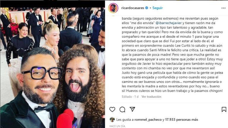Ricardo Casares se defiende tras ser llamado "envidioso". Foto: Instagram