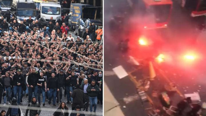 Aficionados se enfrentan a la policía y causan destrozos previo al Napoli vs Eintracht de Frankfurt