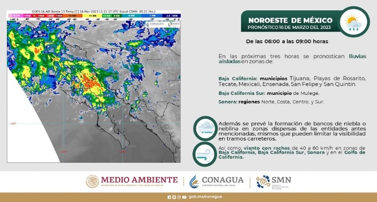 Alertan por lluvias en Sonora hoy jueves 16 de marzo. Foto: Conagua