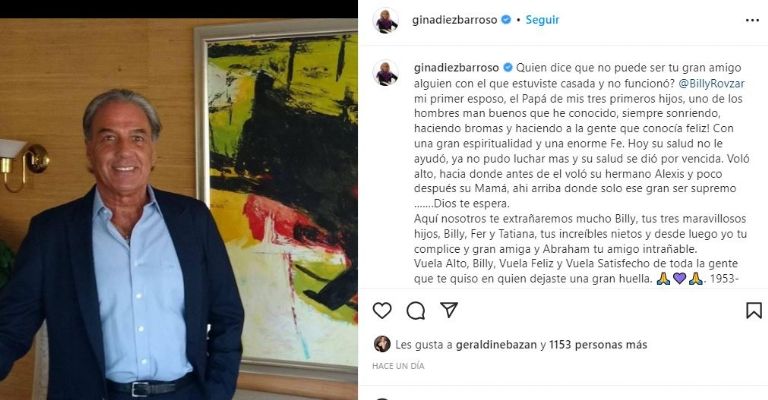 Gina dedicó amoroso mensaje a su exmarido