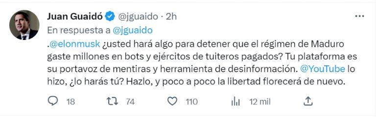 Palabras de Juan Guaidó en Twitter