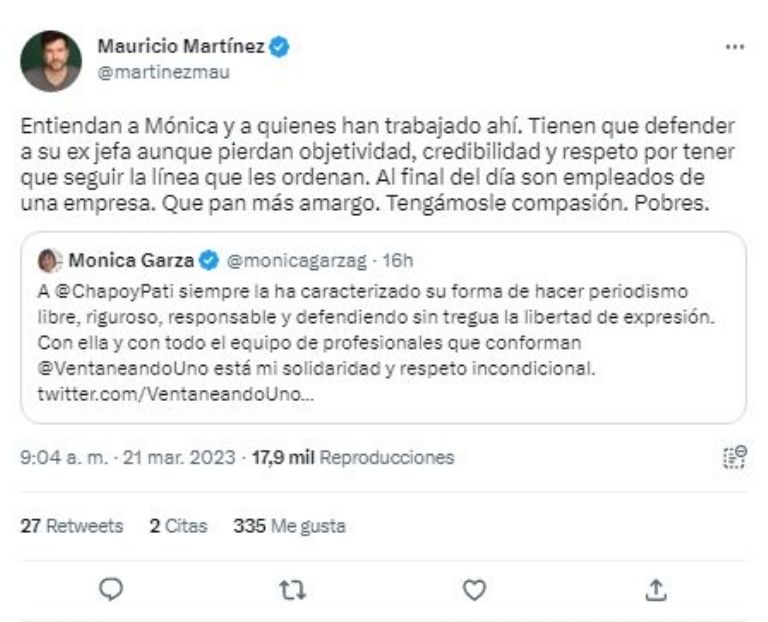 Tuit de Mauricio martínez