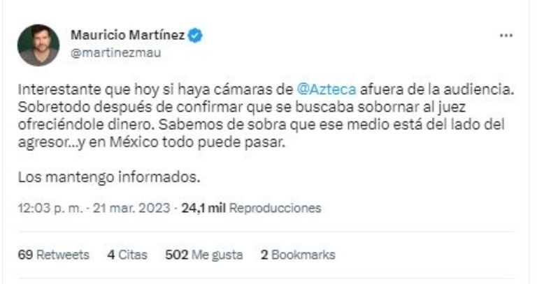 Tuit de Mauricio Martínez