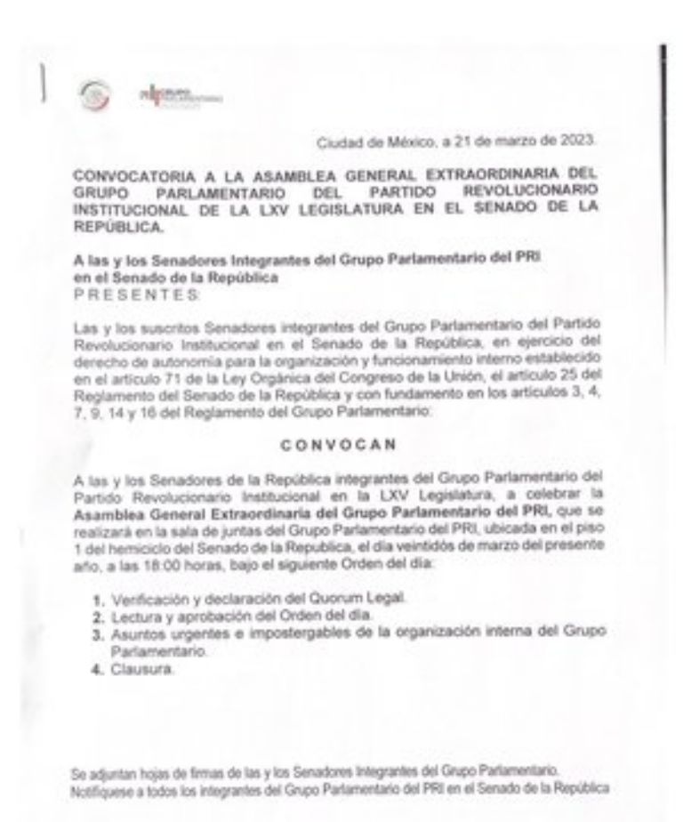 Misiva senadores PRI 