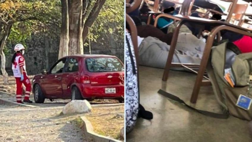 FOTO: Balacera en Cuernavaca obliga a estudiantes de secundaria a refugiarse debajo de los pupitres