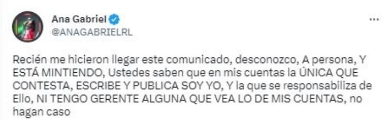 Ana Gabriel envía advertencia