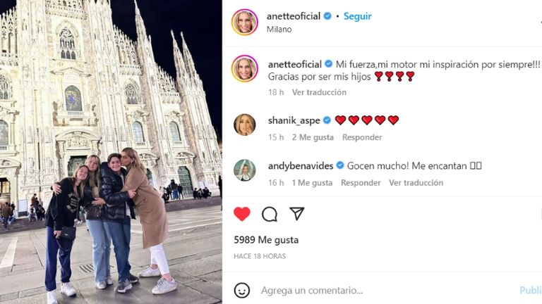 Anette vacaciona con sus hijos en Italia