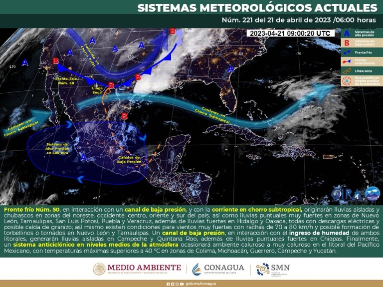 Pronóstico del clima en México hoy viernes 21 de abril 2023. Foto: Conagua