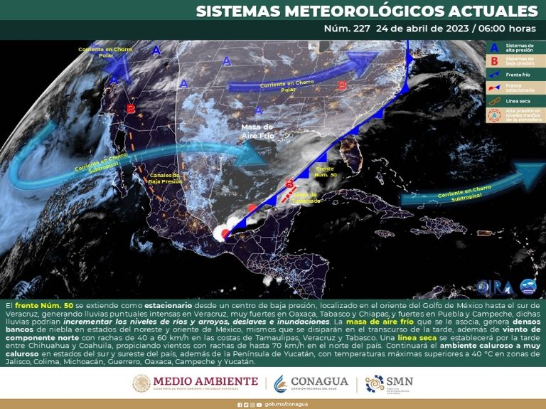 Pronóstico del clima para México hoy lunes 24 de abril. Foto: Conagua