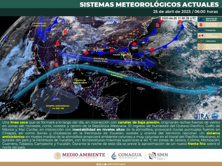 Pronóstico del clima y el tiempo para México, hoy martes 25 de abril. Foto: Conagua