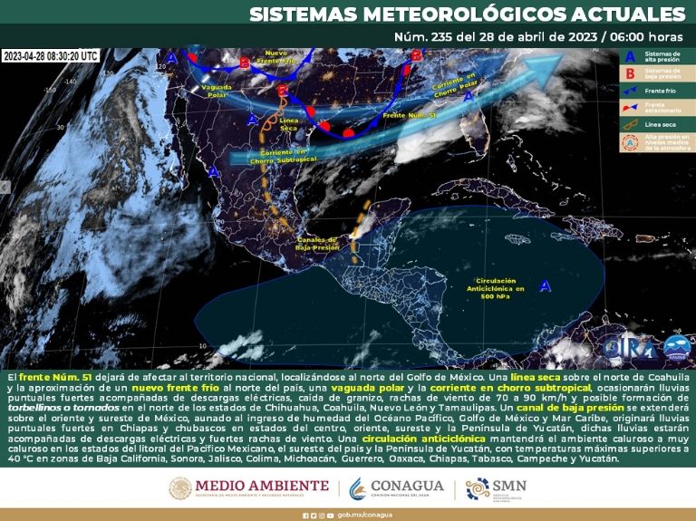 Pronóstico del clima en México para hoy viernes 28 de abril. Foto: Conagua