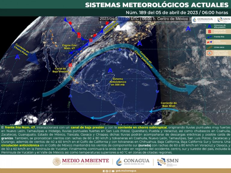 Clima en México para hoy, miércoles 5 de abril. Foto: Conagua