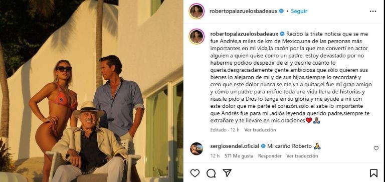 Roberto Palazuelos hace declaración tras muerte de Andrés García. Foto: Instagram