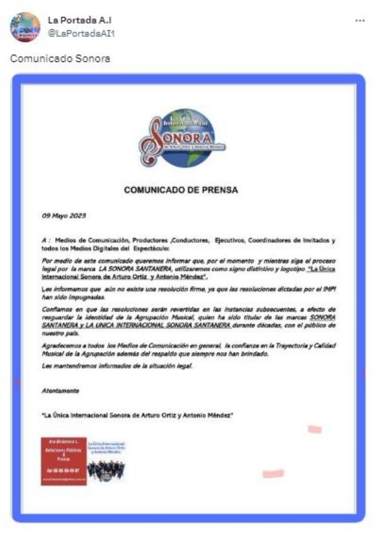 Comunicado de la Sonora Santanera