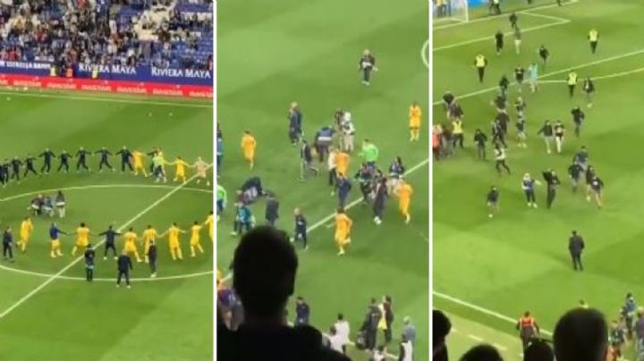 VIDEO: Ultras del Espanyol invaden el campo y obligan a huir al Barcelona que festejaba el título