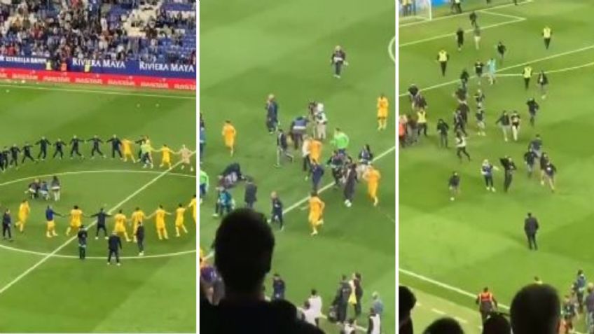 VIDEO: Ultras del Espanyol invaden el campo y obligan a huir al Barcelona que festejaba el título