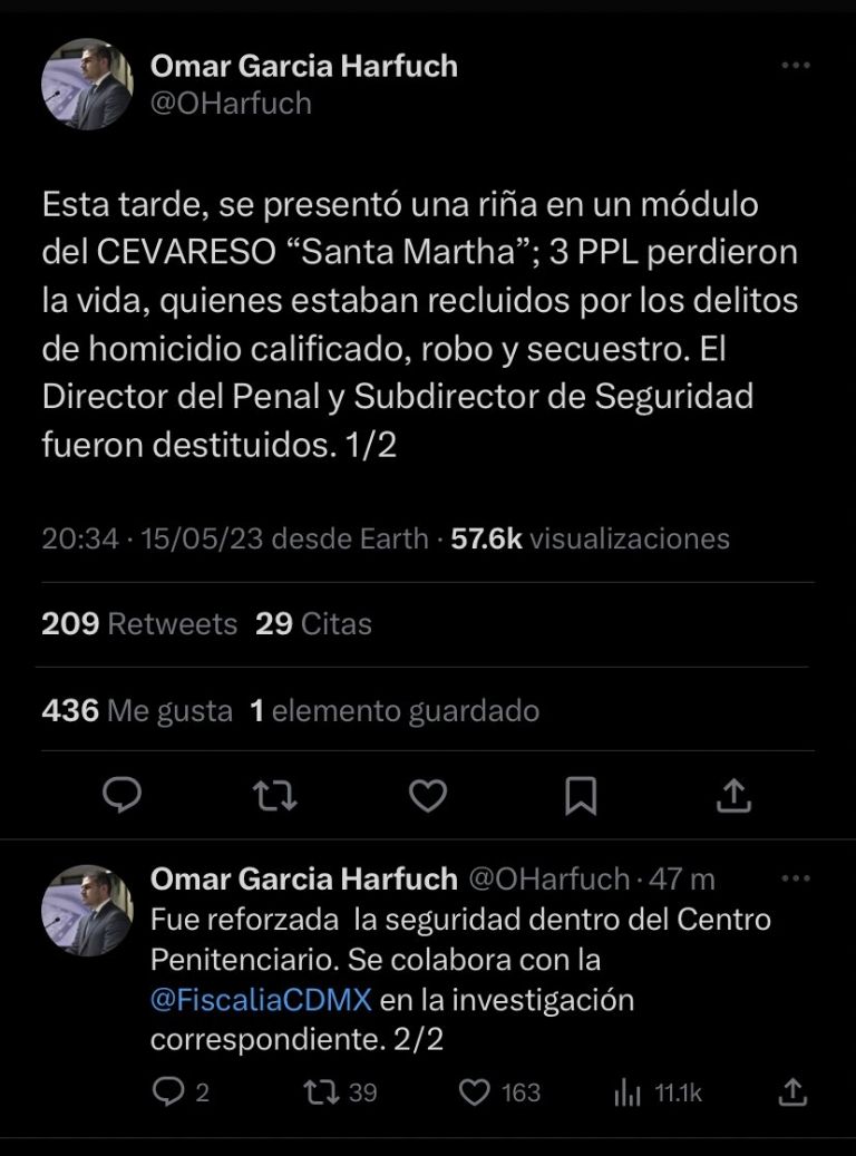 Riña en pelan de Santa Martha deja tres muertos. Foto: Twitter