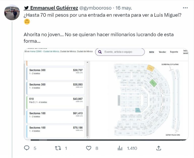 Reventa de boletos para Luis Miguel