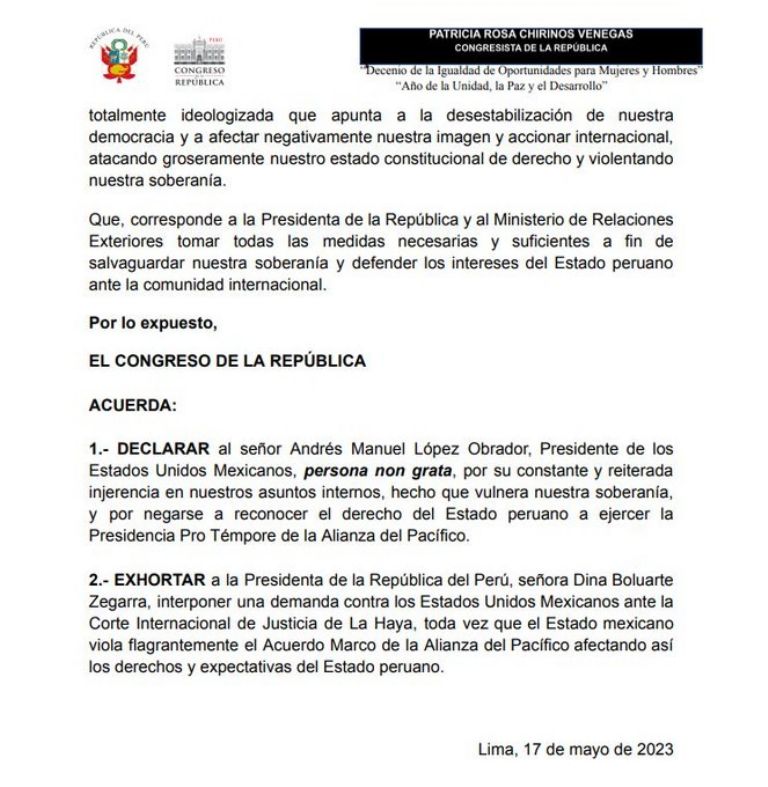 Moción de Patricia Chirinos