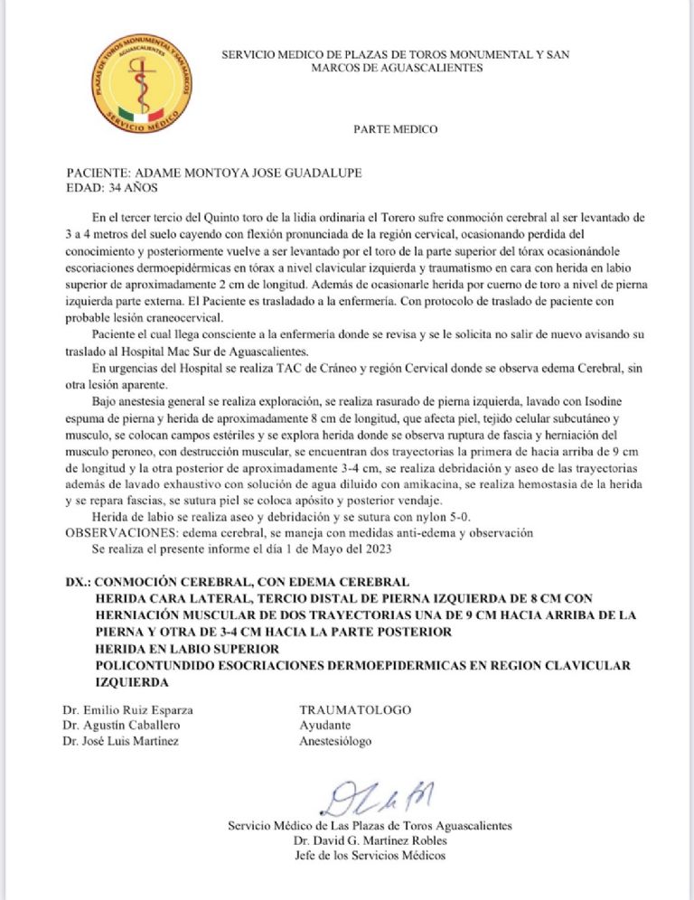 ¿Cuál es el estado de salud de Joselito Adame? Revelan parte médico tras cornada en Feria de San Marcos