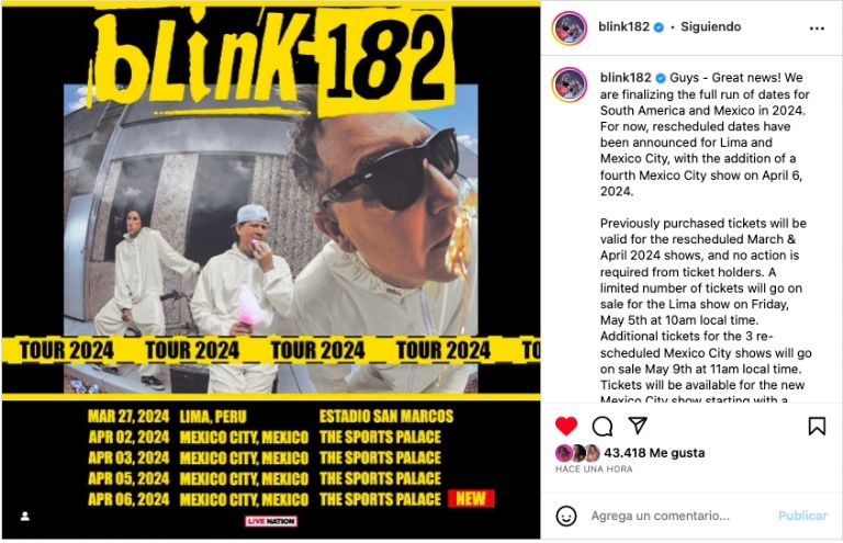 Nuevas fechas Blink 182 
