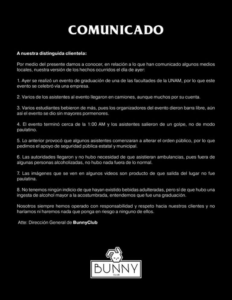 Comunicado del Bunny Club