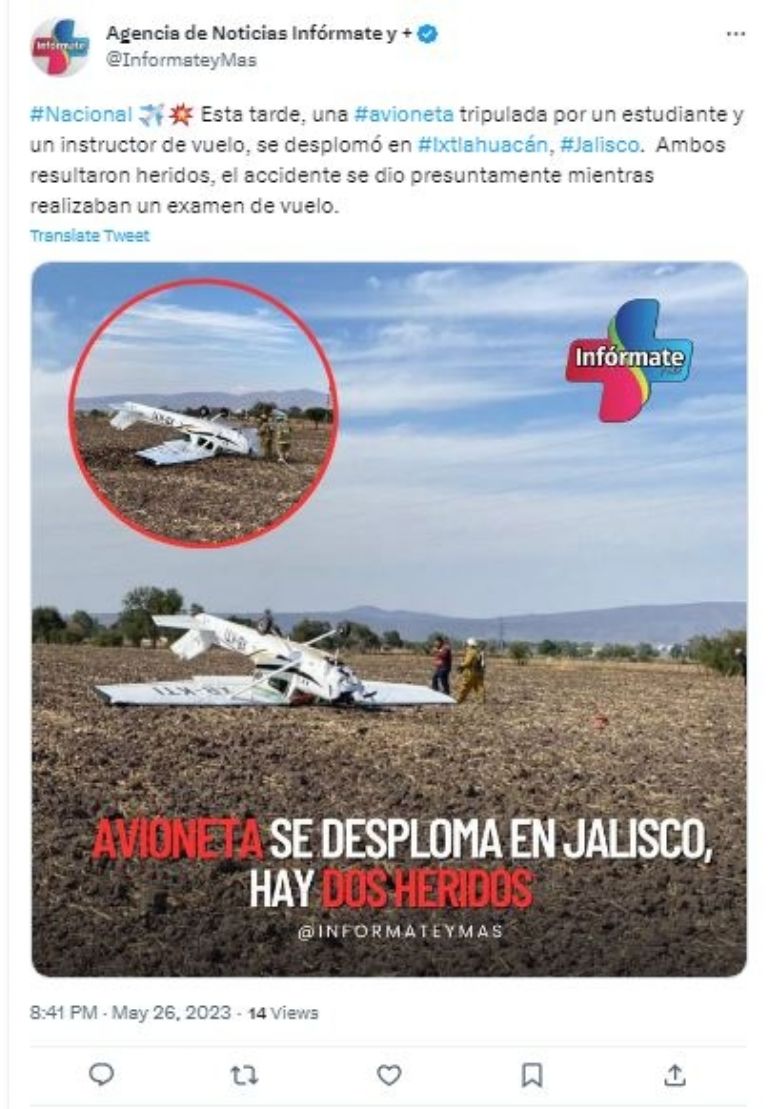 Accidente de avioneta en Jalisco