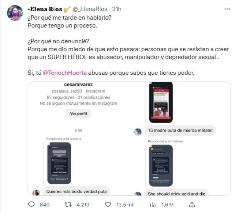 María Elena Ríos recibe amenazas tras denunciar a Tenoch Huerta. Foto: Twitter