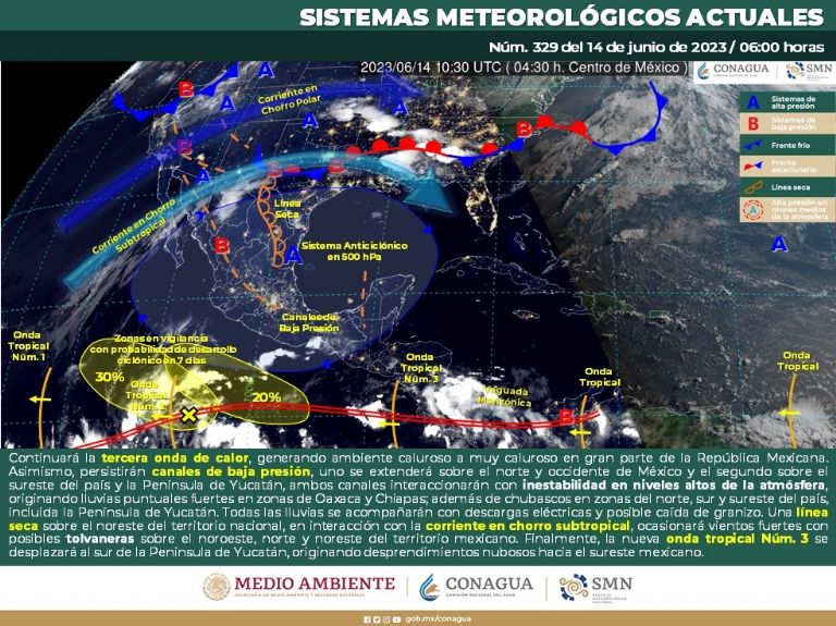 Pronóstico del clima para este miércoles 14 de junio. Foto: Conagua