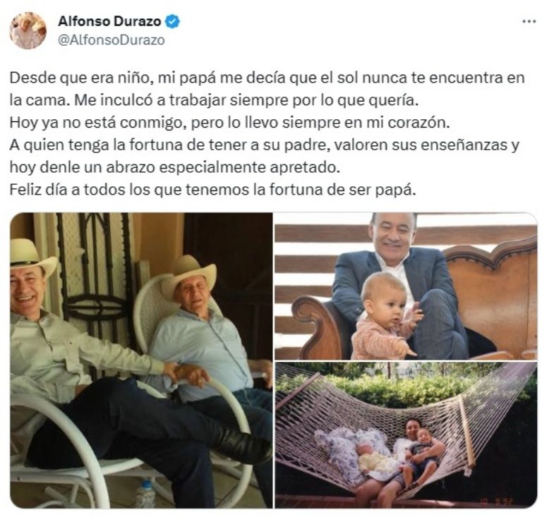 Alfonso Durazo envía mensaje por el Día del Padre. Foto: Twitter